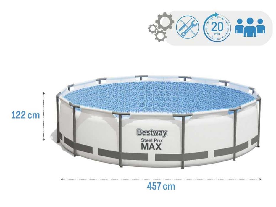Круглий каркасний басейн з фільтр-насосом Bestway 56438 Steel Pro Розмір 457х122 см Об'єм 16015 літрів