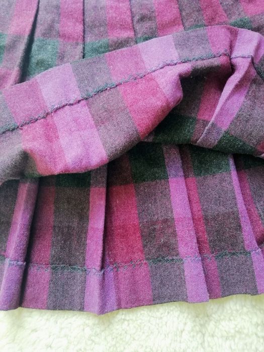 Handmade układana wiosenna spódnica midi godet krata classic Vintage M