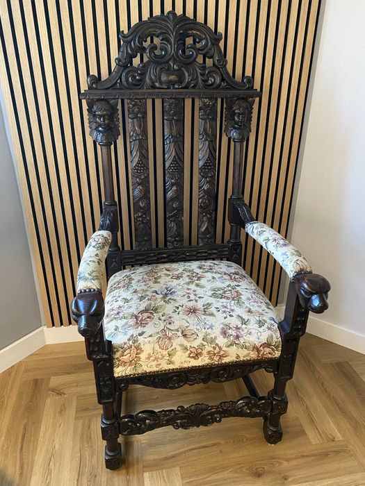 Duzy fotel / tron - barok - bogato rzeźbiony - Piękny stan - unikat