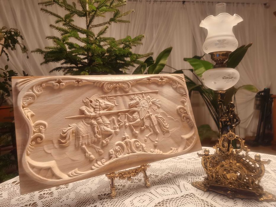 Dekoracyjny panel „Rycerze – Pojedynek Konny” -  Relief , płaskorzeźba