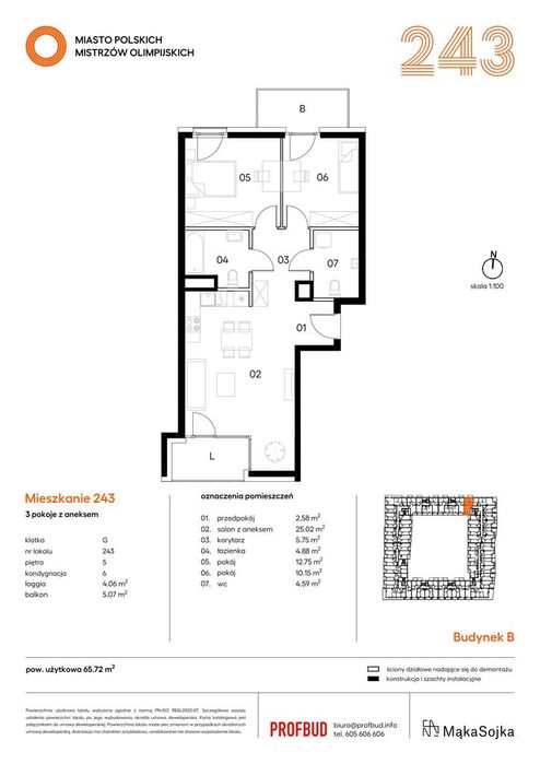 3-pokojowe mieszkanie 65m2 + balkon
