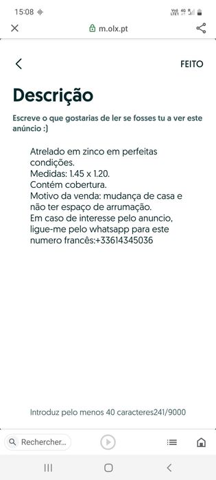 Atrelado em zinco martelado