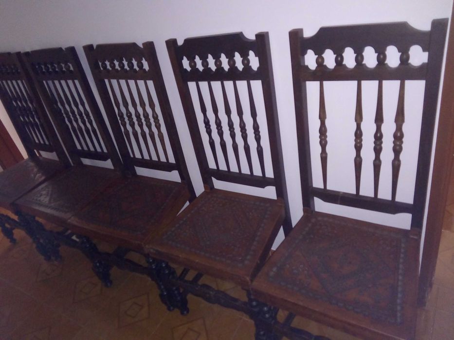 Cadeiras vintage, assento em couro