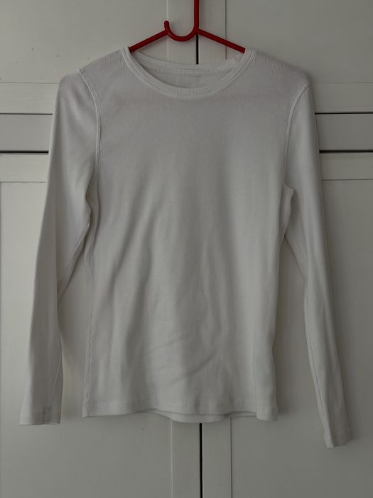 Biały longsleeve damski L prążkowany elastryczny M&S