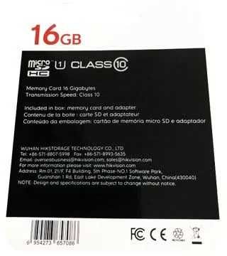 Cartao memoria 16gb hikvision Class 10 com adaptador - novo