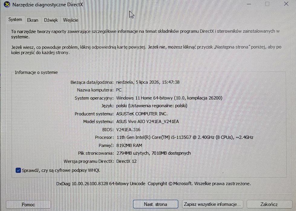 Komputer ASUS All-in-One 24" | i5-11Gen / 8GB / 500GB SSD | Win11 jak NOWY