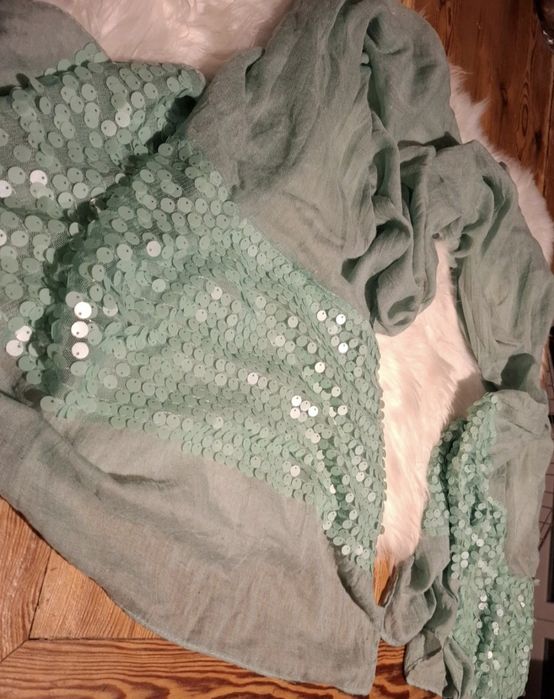 Chusta Szal miętowy cekiny L&L