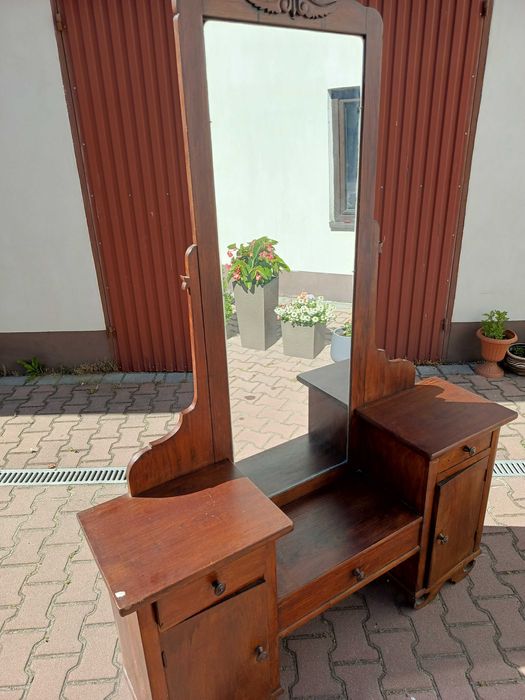 toaletka zabytkowa dębowa, lustro