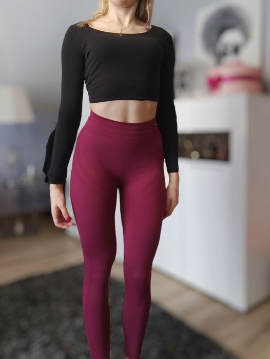 legginsy z wysokim stanem push up M nowe bordowe rozciągliwe