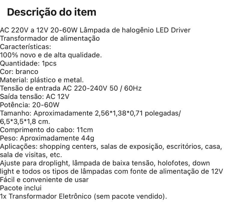 Transformador AC 220V a 12V 20-60W
