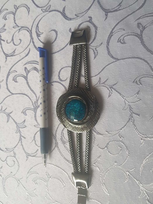 Srebrna bransoletka z morskim, turkusowym oczkiem