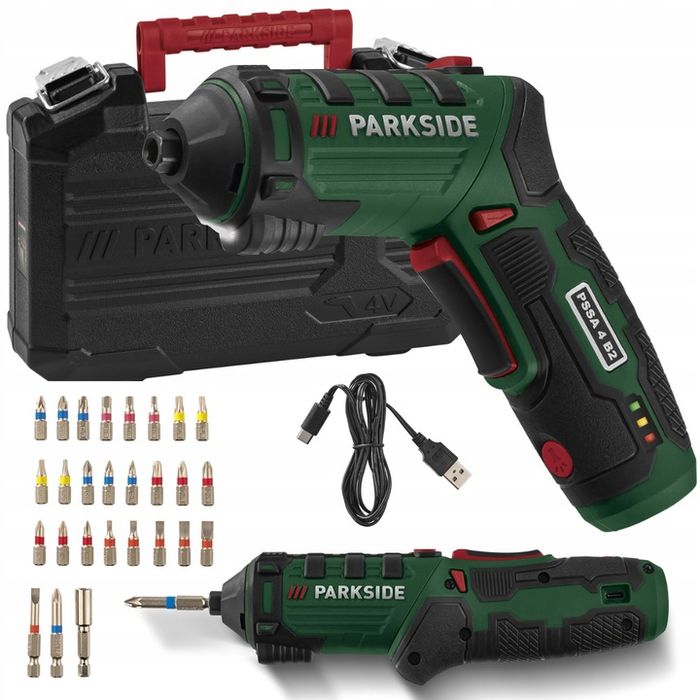 Parkside Pssa 4 B2 Wkrętarka 4v Obrotowa Rękojeść 10nm 26 Bitów Zestaw