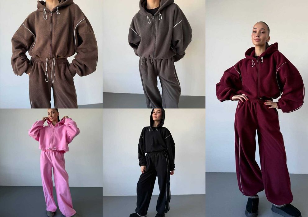 Зимовий флісовий жіночий костюм кофта штани з затяжками ПОДВІЙНИЙ ФЛІС