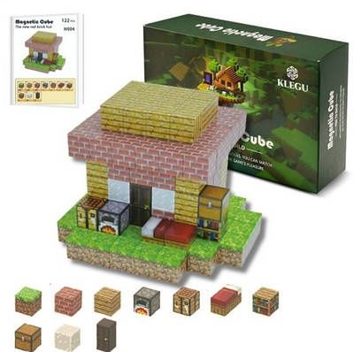 Магнітний конструктор Minecraft Magnetic Cube «Хатина з цегли» 122 шт.