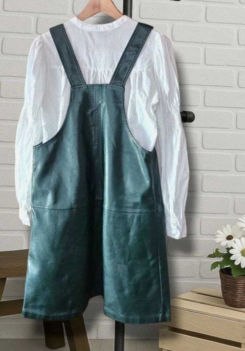 Сарафан из экокожи New Look зеленый с карманами, р. S