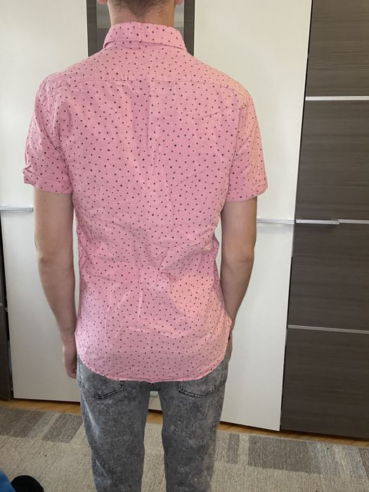 Чоловіча сорочка коротким рукавом Zara S мужская рубашка розовая