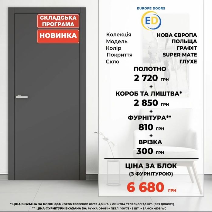 Двери  Серые, Графит, Бетон, Белые  гладкие  Днепр с склада быстро!