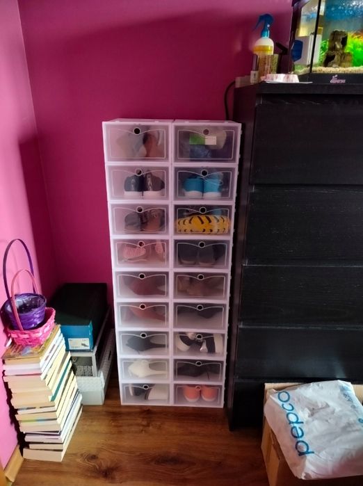 Biała szafka na buty regał z 10 organizerami z klapką