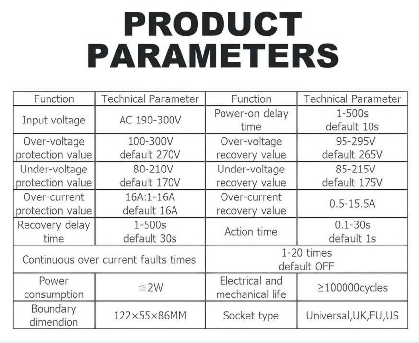 Реле напруги в розетку, реле напряжения TOMZN 16A від перепаду напруги