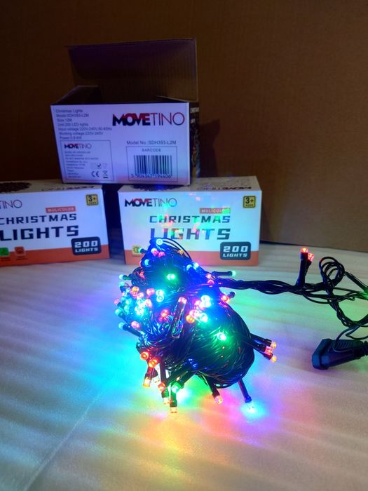 200 LED 12m Choinkowe Lampki Kolorowe 8 Trybów + przedłużka na ZEW/WEW