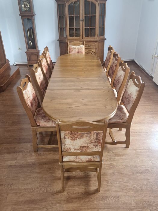 Solidny rozkładany stół dębowy wraz z krzesłami– do 280 cm | bardzo dobry stan