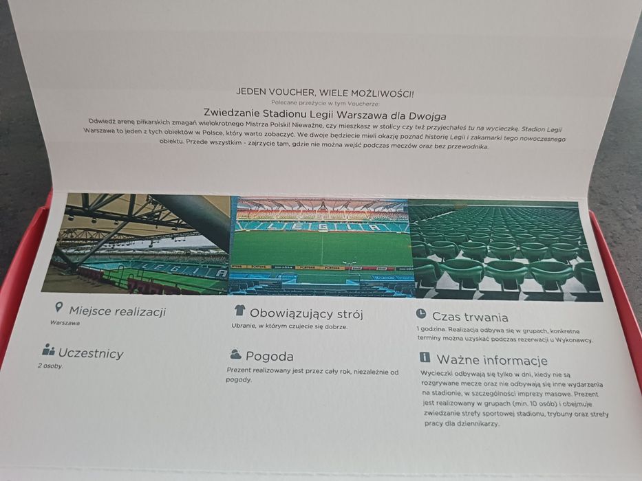Voucher na zwiedzanie stadionu Legii 2os.