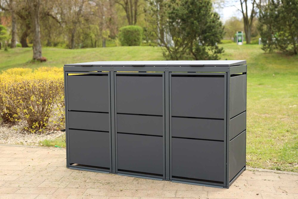 Zabudowa na kosze Top Box Obudowy koszy Osłony koszy 3x240L Premium zabudowa śmietnikowa antracytowa osłona na kosze