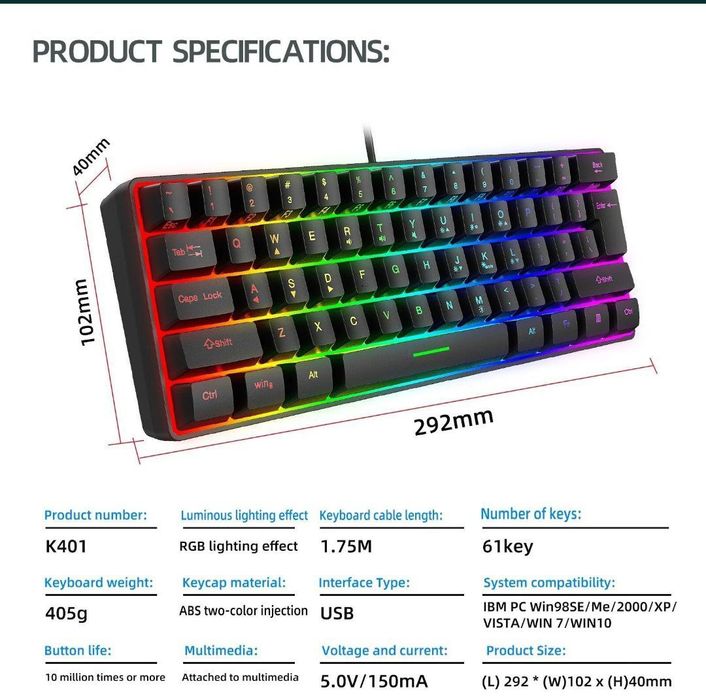 RGB Клавіатура Ігрова дротова Y-Fruitful K401 61 клавіша