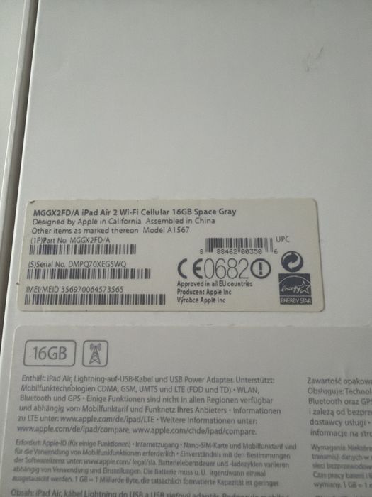 Ipad air 2 Wi-fi + Cellular 16gb