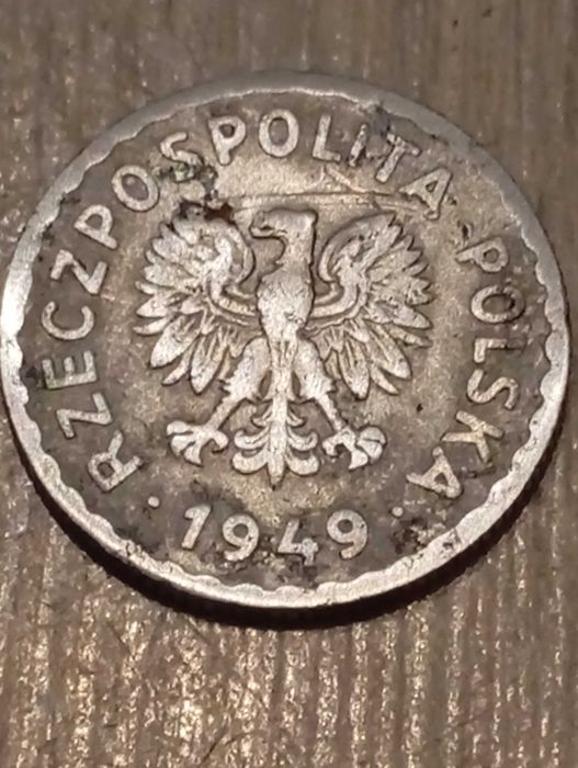 Moneta 1 zł z 1949 roku bez znaku menniczego