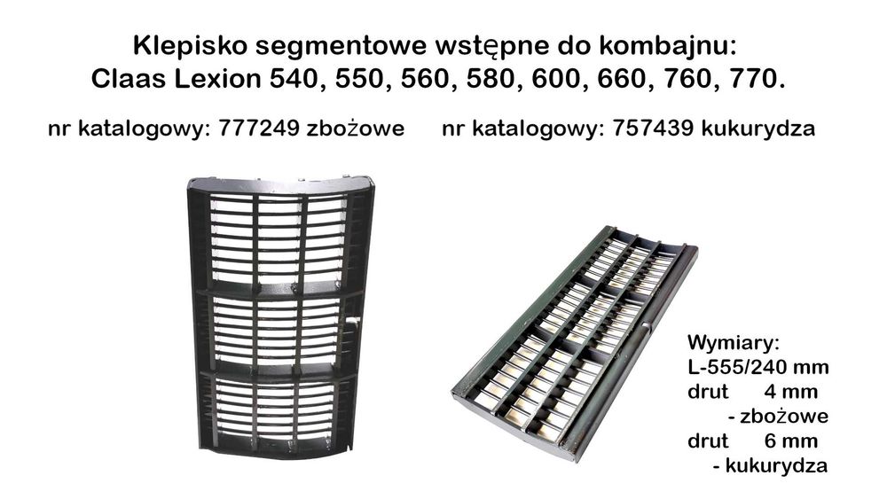 Klepisko segm.wstępne zbożowe,  777249, 757439 Lexion i kukurydza