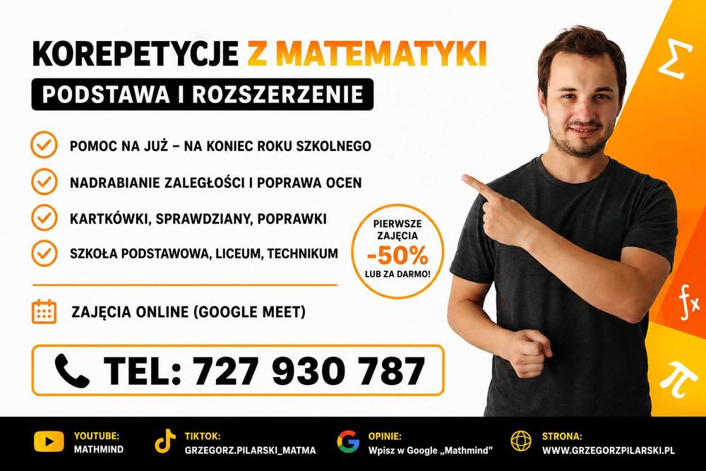 Korepetycje z matematyki NA JUŻ przed końcem roku | SP i liceum | Zaliczenia, poprawki, kartkówki