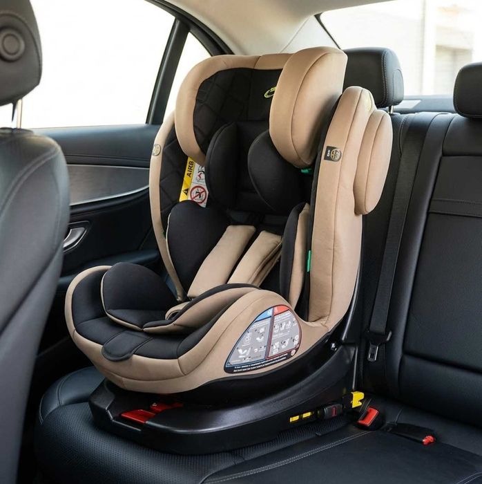 Fotelik Samochodowy ISOFIX 40-150 CM 0-36 KG NOWY Obrotowy 360 stopni Top Tether Beżowy Homologacja R129 I-Size Do auta Dla dziecka i Niemowlaka