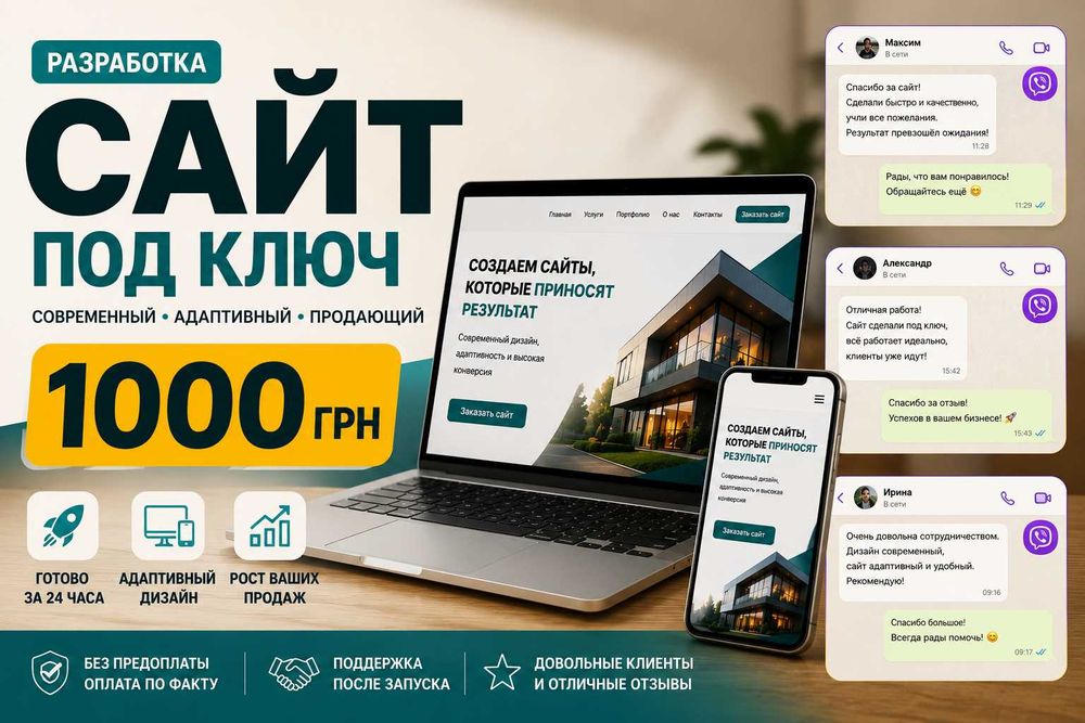 Лендінг | Сайт-візитка під ключ. Розробка лендінгів за 1 день + ХОСТИНГ у подарунок!