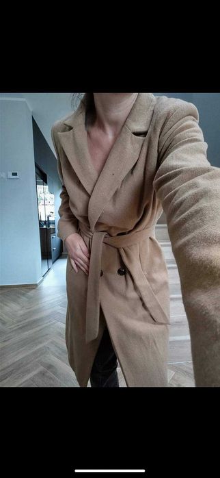 Promod maxi długi płaszcz 70 wełna owcza oversize