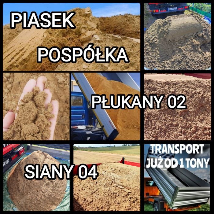 Piasek żwir czarnoziem  otoczaki pospółka płukany małe  wywrotki