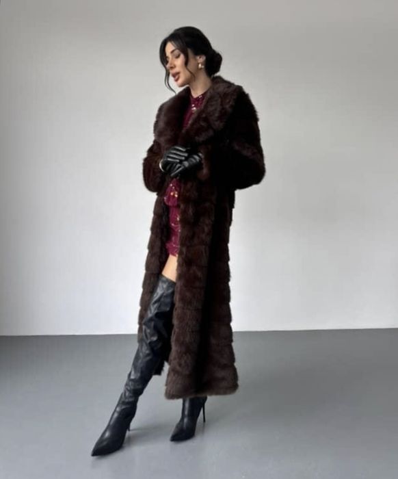 Довга шуба пальто соболь (еко)