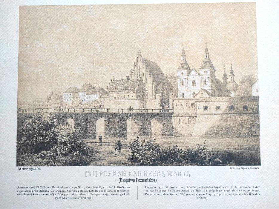 Stary Poznań nad rzeką Wartą. rycina grafika