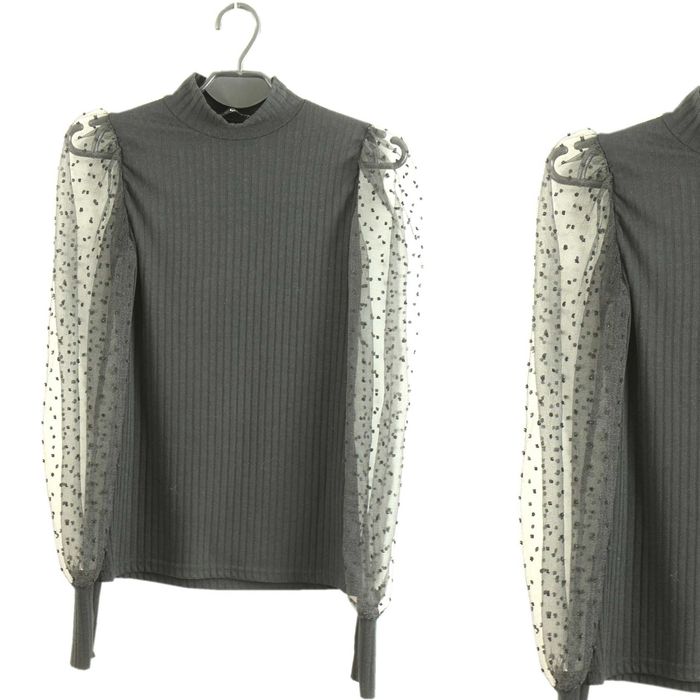 Quiz bluzka damska czarna tiulowe rękawy bufki ab1