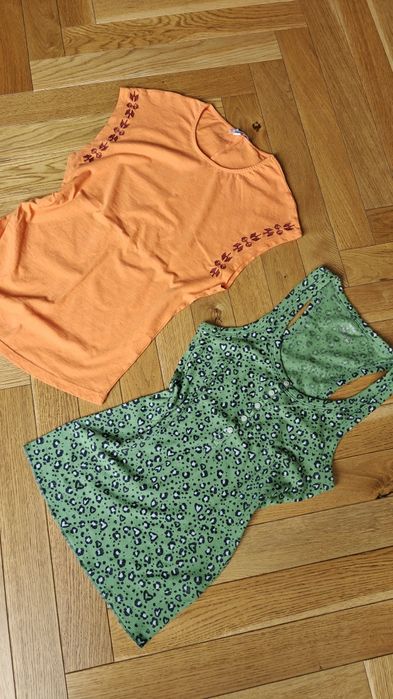 Top bluzka koszulka nowa t-shirt pomarańczowa zielona centki drapowana