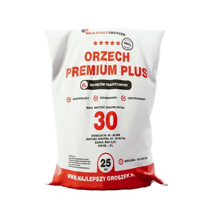 Węgiel NAJLEPSZY GROSZEK Premium Plus 29 Mj/kg granulacja 5-25 mm jak SOBIANEK ORZECH