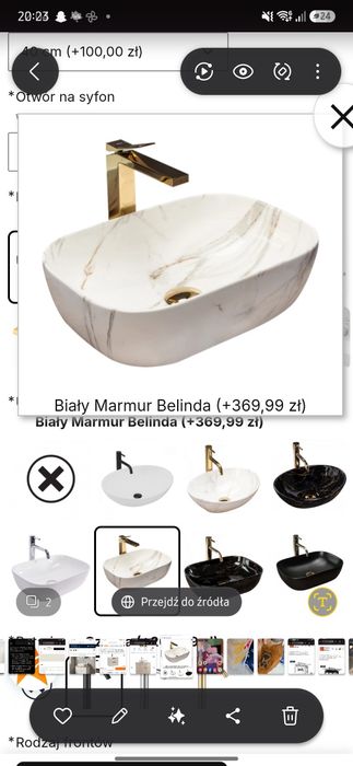 Umywalka łazienkowa nablatowa biały marmur belinda