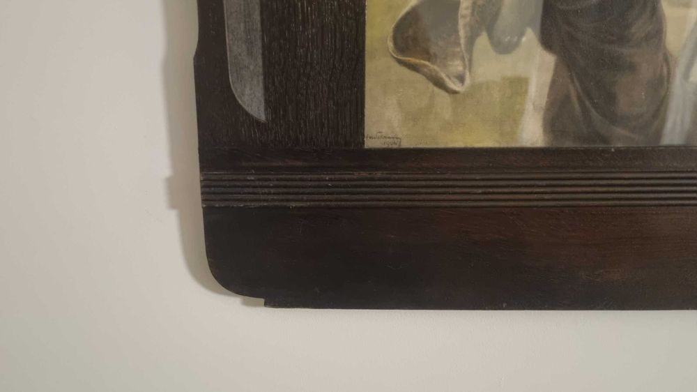 Rama secesyjna dwie kobiety przed secesyjną fontanną Chromolitografia