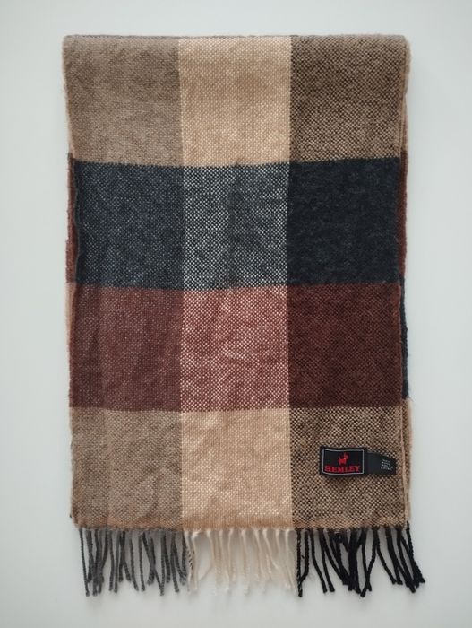 Szal hemley wełną wełniany premium wool szalik w kratę
