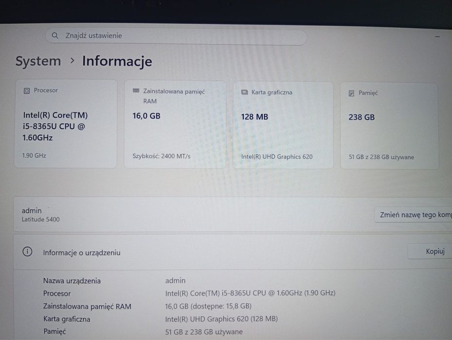 Dell Latitude 5400 | i5-8365U | 16 GB RAM | SSD 256 GB | Win 11Pro