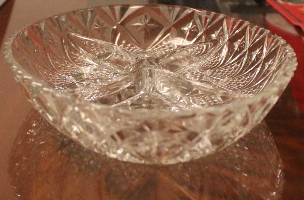 Travessa de aperitivos de cristal vintage, anos 80,com 4 divisórias,