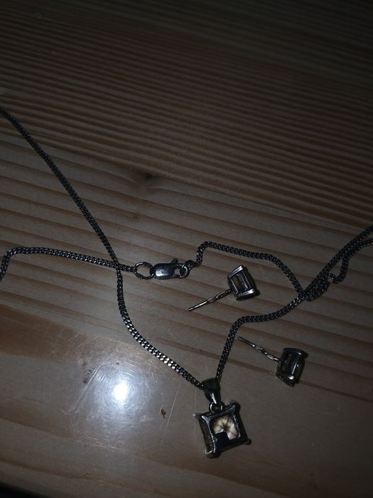 Набір срібний з цирконієвих підвіска, ланцюжок та сережки