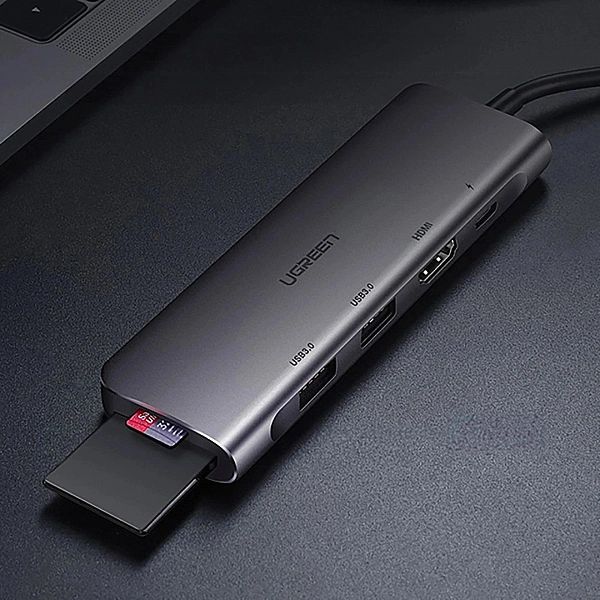 Adapter Ugreen CM195/6w1 USB-C - HDMI / 2x USB-A 3.0 / USB-C PD / czyt