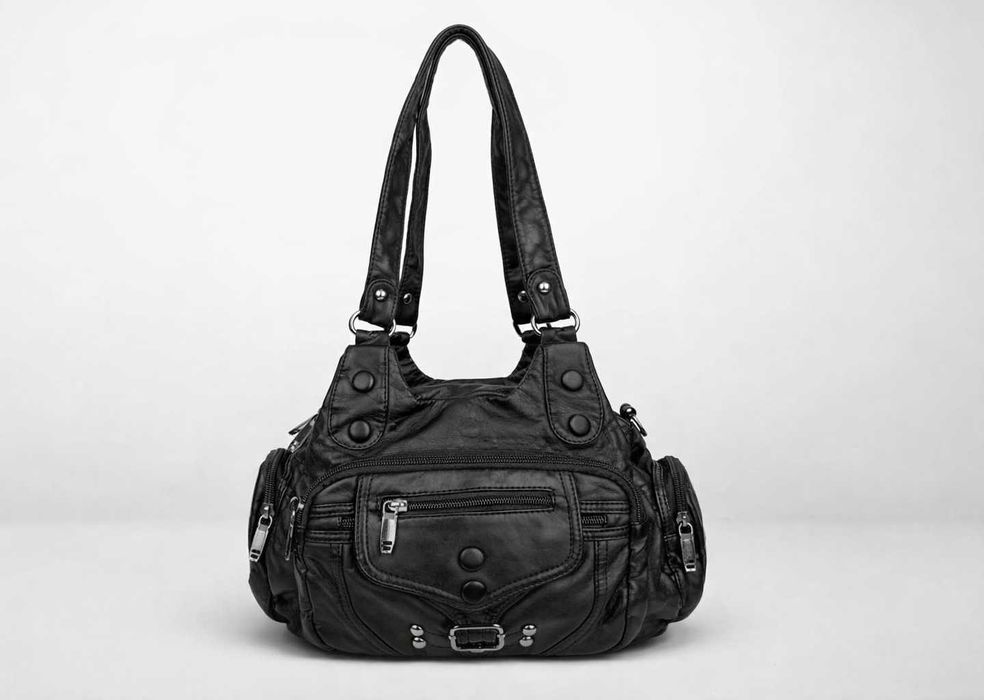 POJEMNA Czarna Torebka Damska z Dwiema Komorami + Bransoletka GRATIS