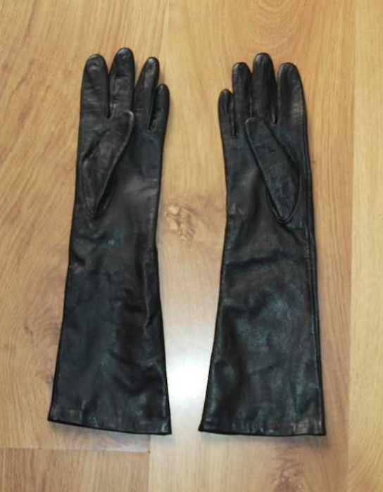 Ochnik skóra owcza długie rękawiczki skórzane czarne